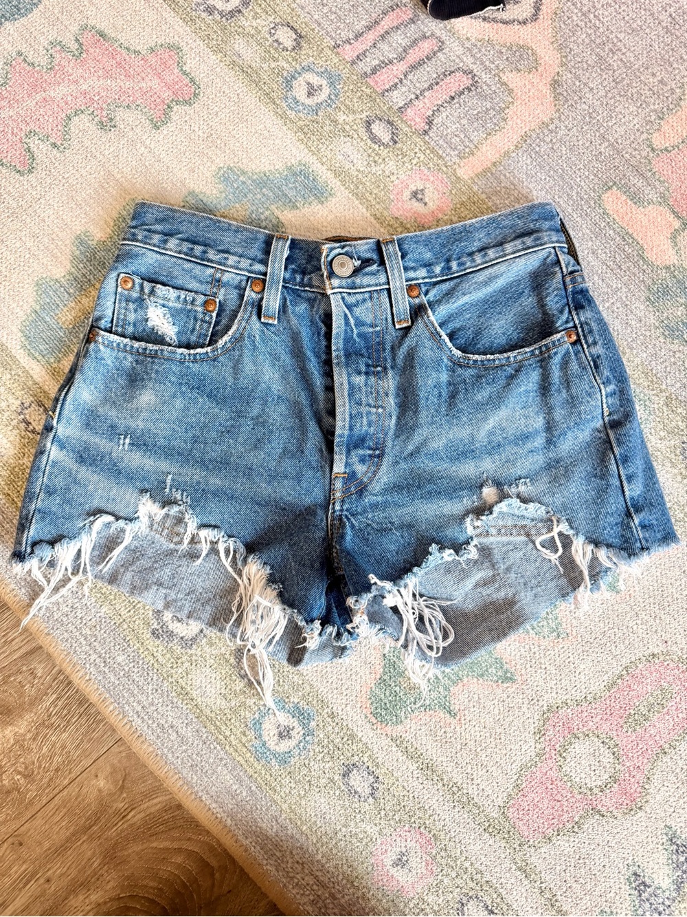LEVIS High-Waist Distressed Denim Shorts 26